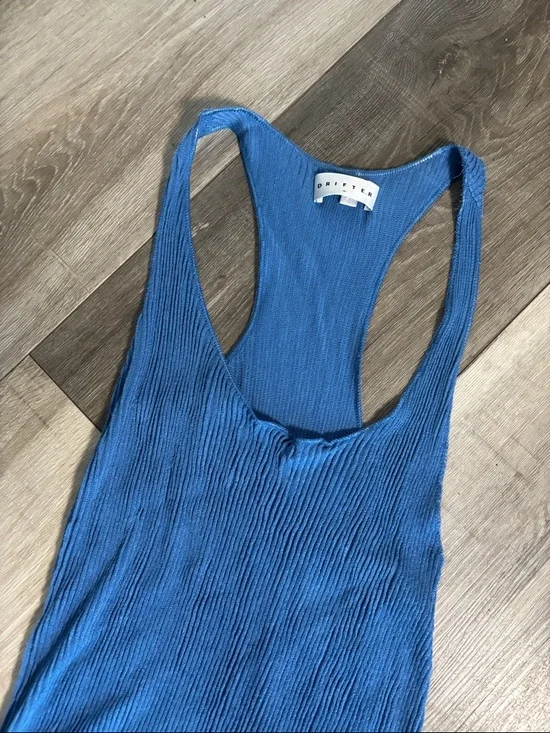 DRIFTER Blue Ribbed Modal Soft Knit Racerback Long Tank Top - Picture 4 of 11
